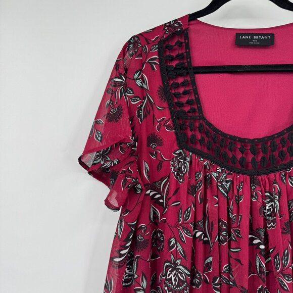Lane Bryant Boho Chiffon Blouse Womens Plus Size 10/12 Square Neck Short Sleeves - Picture 5 of 11
